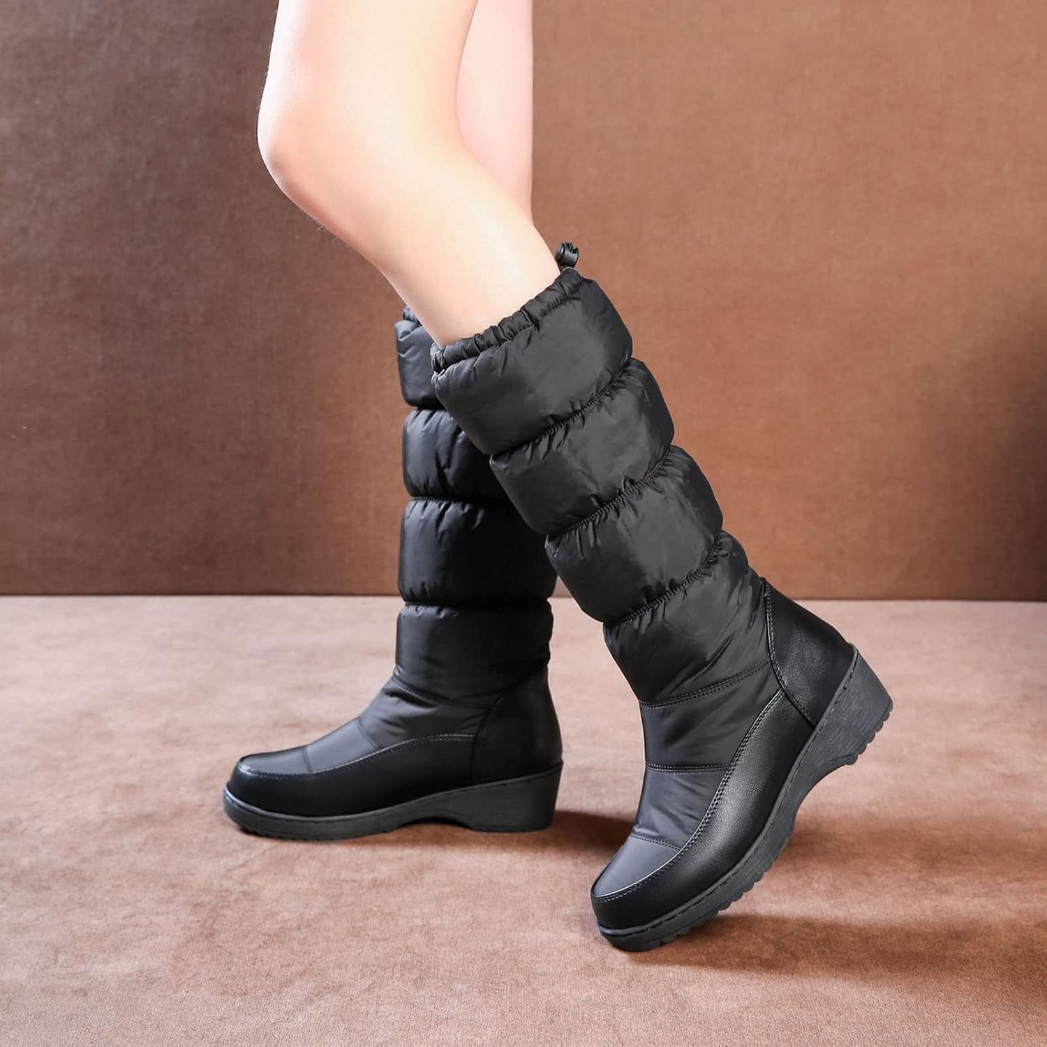 Women Snow Boots Fur Lined Winter Outdoor Anti Slip Shoes Fashion Elastic Platform Warm Waterproof Mid Boot