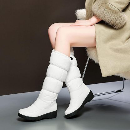 Women Snow Boots Fur Lined Winter Outdoor Anti Slip Shoes Fashion Elastic Platform Warm Waterproof Mid Boot