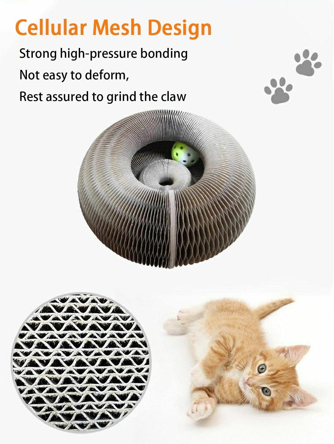 Cat Toys, Magic Organ Cat Scratching Board, Comes with a Toy Bell Ball Foldable Convenient Cat Scratcher Durable Recyclable Interactive Cat Toy