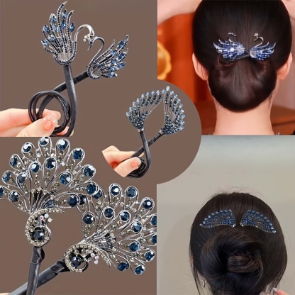 Vintage Bling Bling Rhinestone Decorative Hair Clip Twist Hair Bun Maker Trendy Hair Styling Accessories For Women And Daily Use