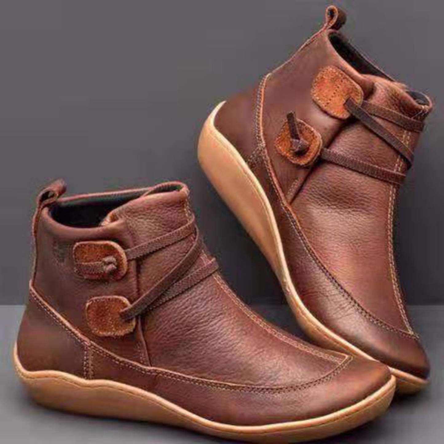 Women Faux Leather Lace Up Low Heel Flat Ankle Boots Plush Liner Warm Shoes