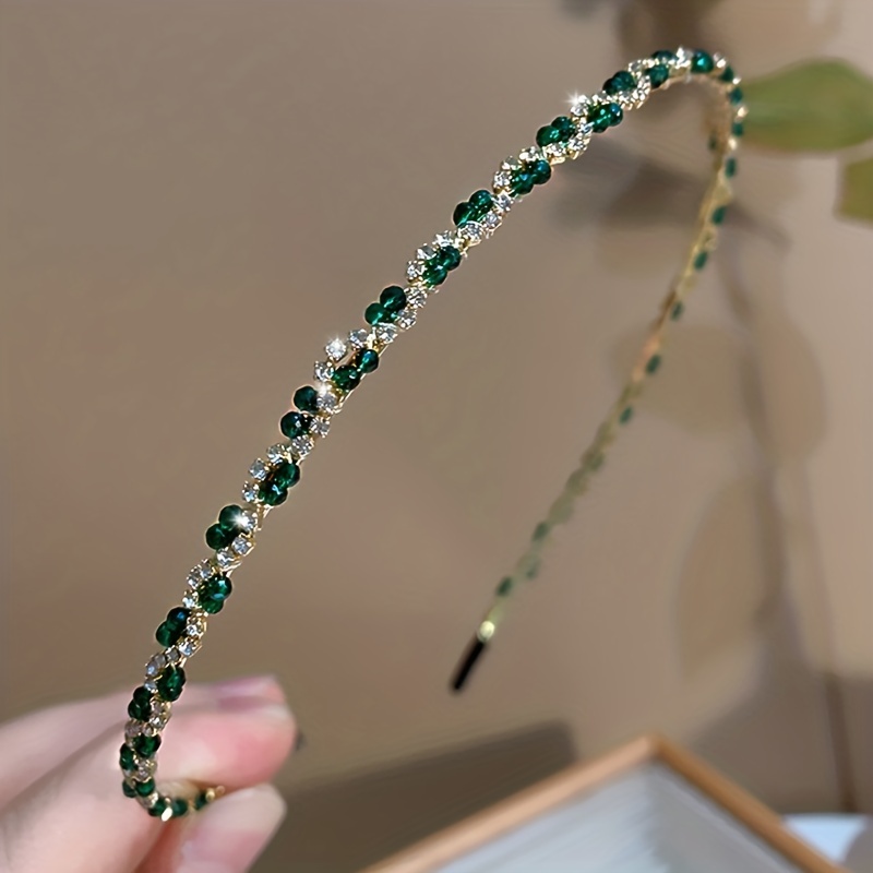1pc New Vintage Elegant Royal Alice Band, Green And Rhinestone Inlaid Hair Band, Ideal choice for Gifts