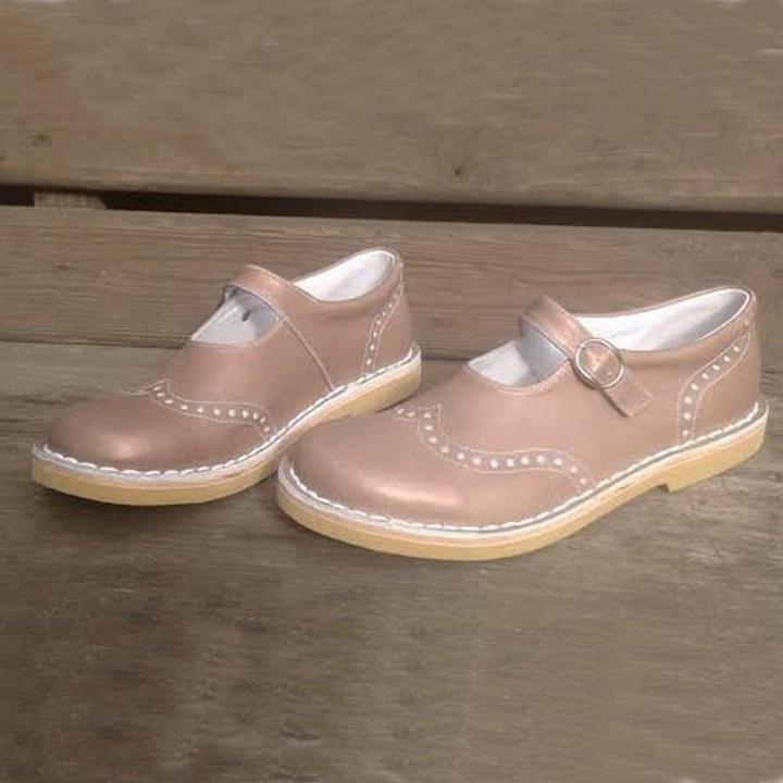 Flat-soled shallow round-toe buckled shoes for women