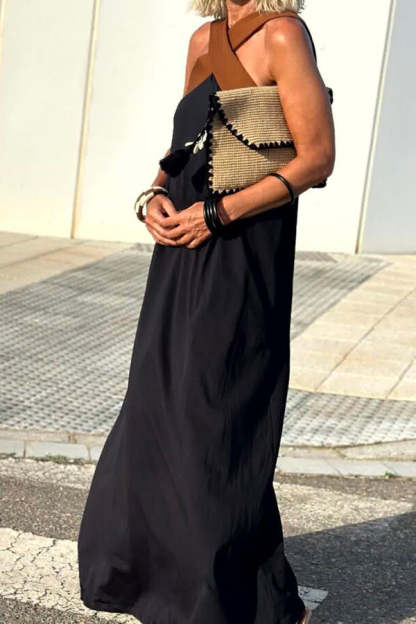 Stylish Crossover Backless Sleeveless Loose Maxi Dress