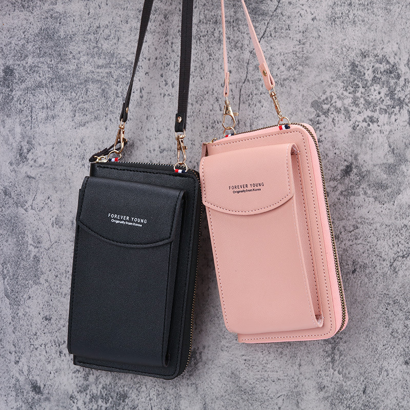 Small shoulder crossbody zipper bag, multifunctional long wallet for women