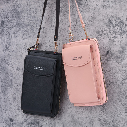 Small shoulder crossbody zipper bag, multifunctional long wallet for women
