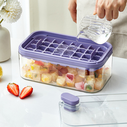 Set Of 1 101oz Ice Cube Trays, 64 Pcs Silicone Ice Cube Tray With Lid And Bin, Ice Cube Molds For Freezer, Easy Release & Save Space, 2 Trays,Scoop For Whiskey, Cocktail | Food Grade PP