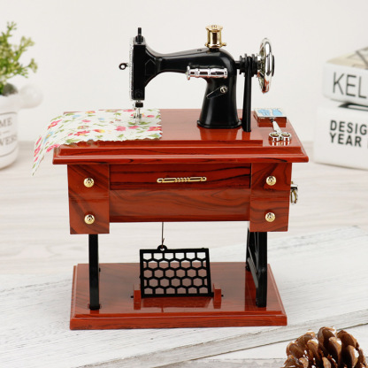 Vintage Imitation Wood Small Sewing Machine Model Music Box