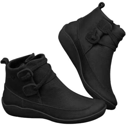 Women Faux Leather Lace Up Low Heel Flat Ankle Boots Plush Liner Warm Shoes