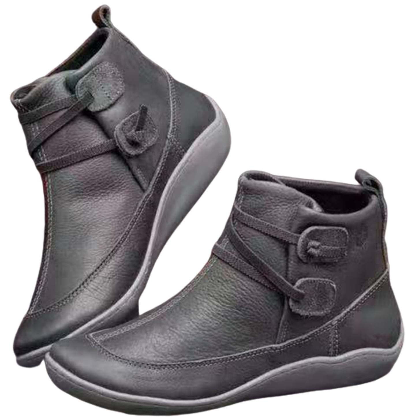 Women Faux Leather Lace Up Low Heel Flat Ankle Boots Plush Liner Warm Shoes