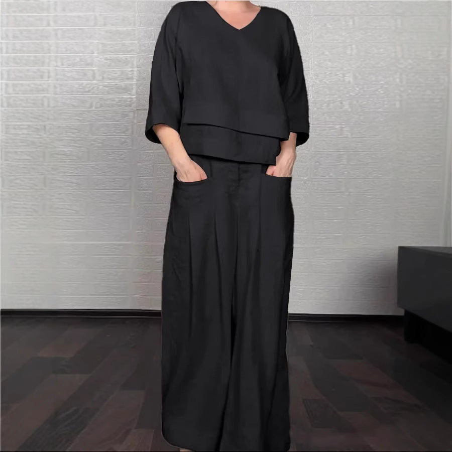 Fashion casual solid color large size irregular cotton and linen women's