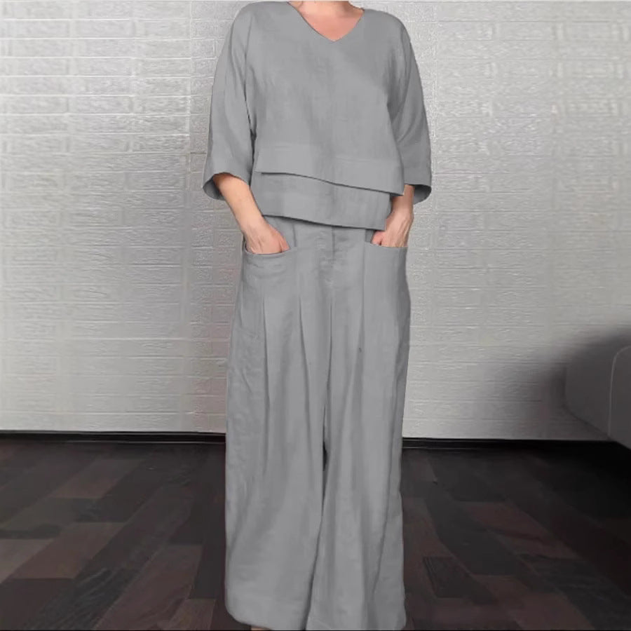 Fashion casual solid color large size irregular cotton and linen women's