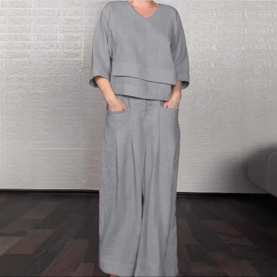 Fashion casual solid color large size irregular cotton and linen women's