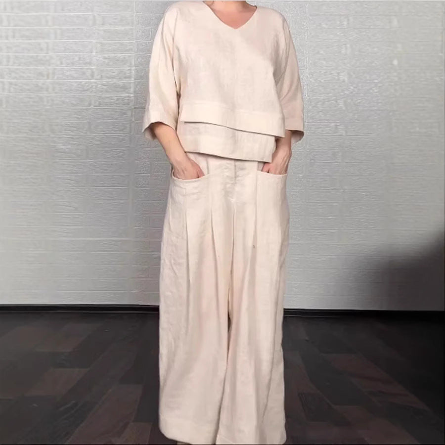 Fashion casual solid color large size irregular cotton and linen women's