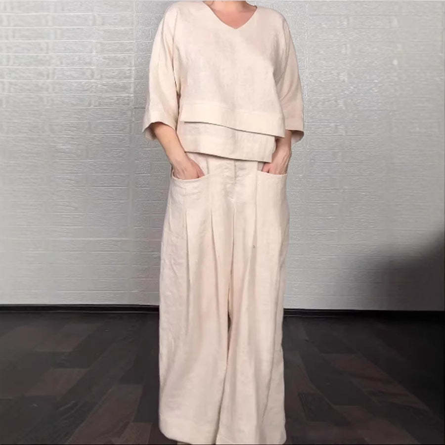 Fashion casual solid color large size irregular cotton and linen women's
