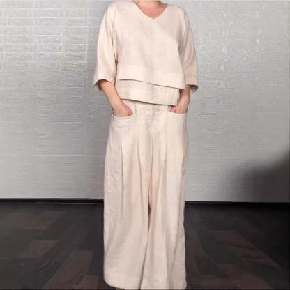 Fashion casual solid color large size irregular cotton and linen women's