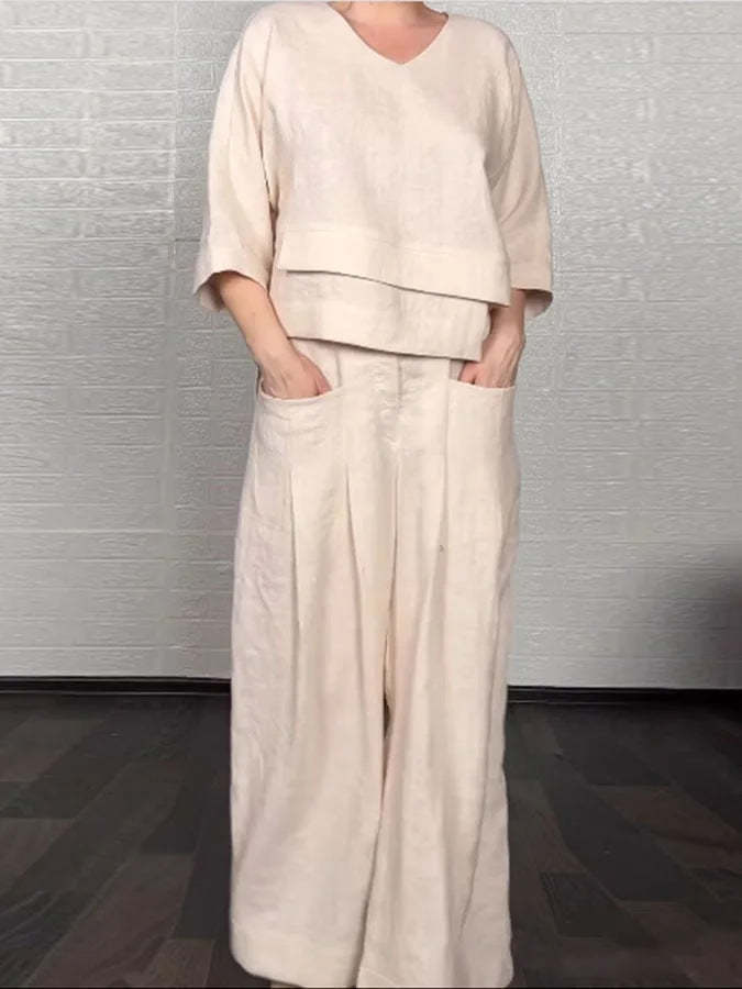 Fashion casual solid color large size irregular cotton and linen women's