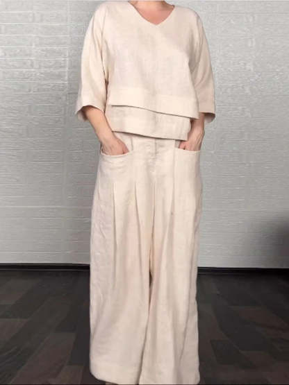 Fashion casual solid color large size irregular cotton and linen women's
