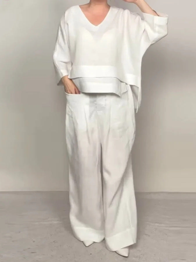 Fashion casual solid color large size irregular cotton and linen women's