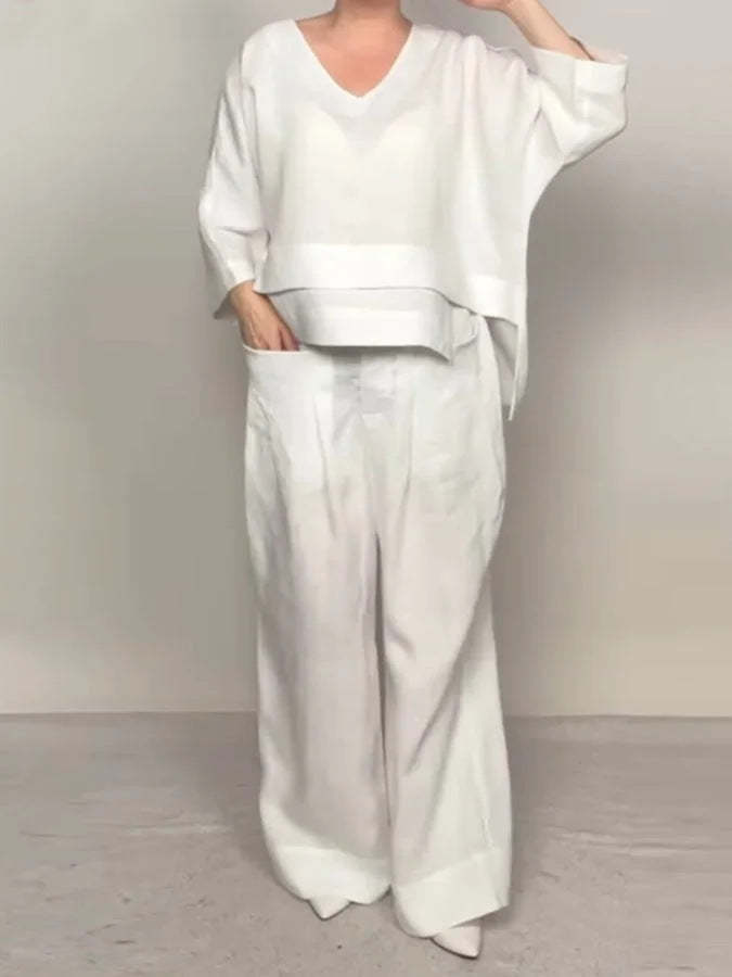 Fashion casual solid color large size irregular cotton and linen suit