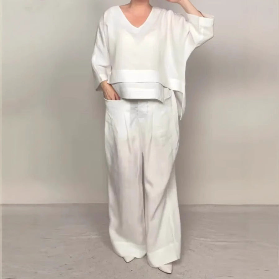 Fashion casual solid color large size irregular cotton and linen women's