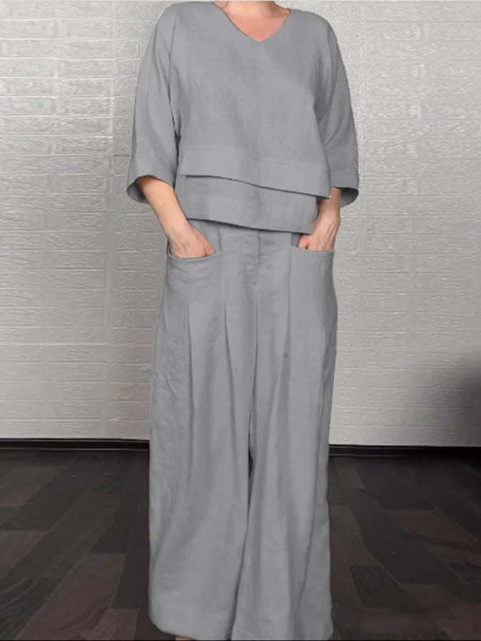 Fashion casual solid color large size irregular cotton and linen women's
