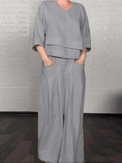 Fashion casual solid color large size irregular cotton and linen women's