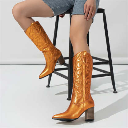 Metallic Embroidered Cowboy Boots