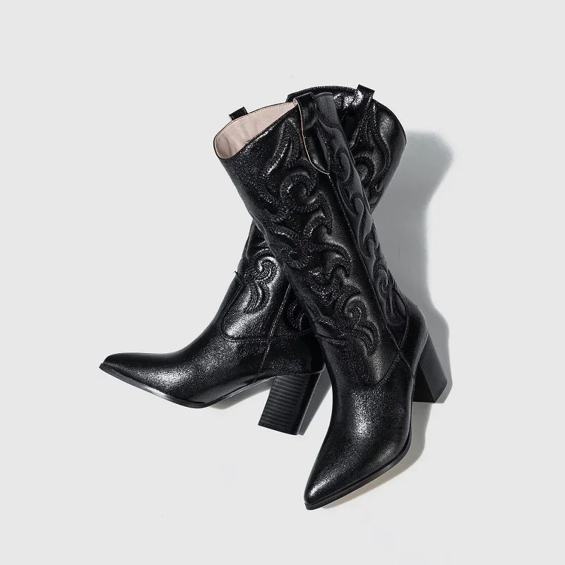 Metallic Embroidered Cowboy Boots
