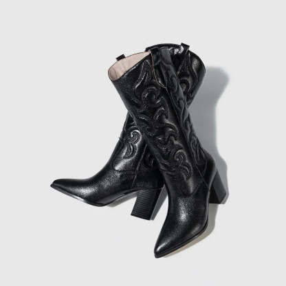 Metallic Embroidered Cowboy Boots