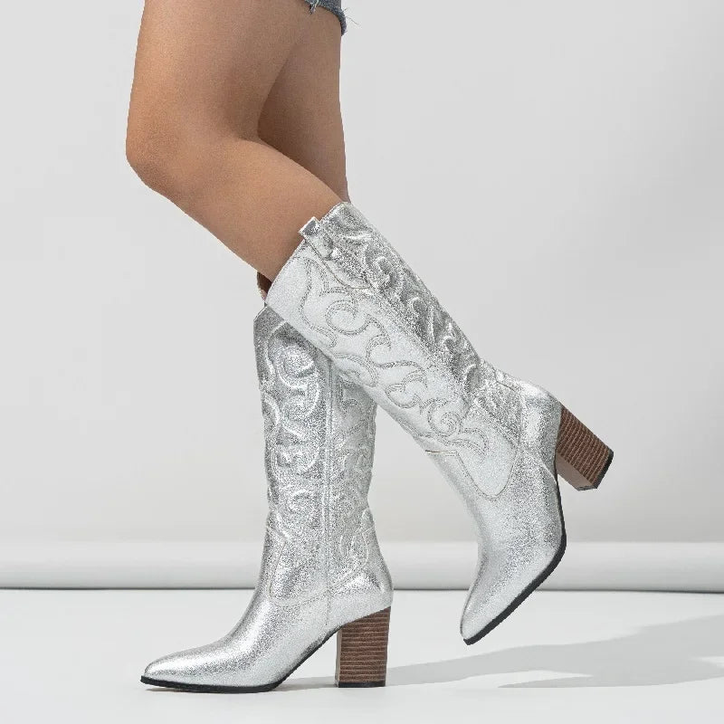 Metallic Embroidered Cowboy Boots