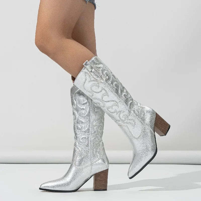 Metallic Embroidered Cowboy Boots