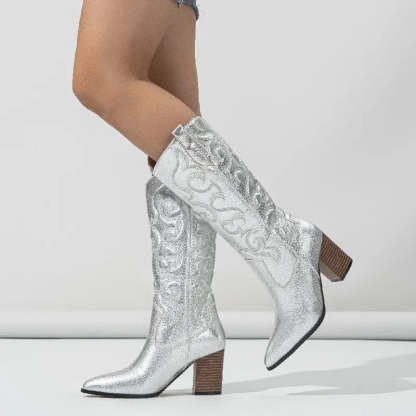 Metallic Embroidered Cowboy Boots