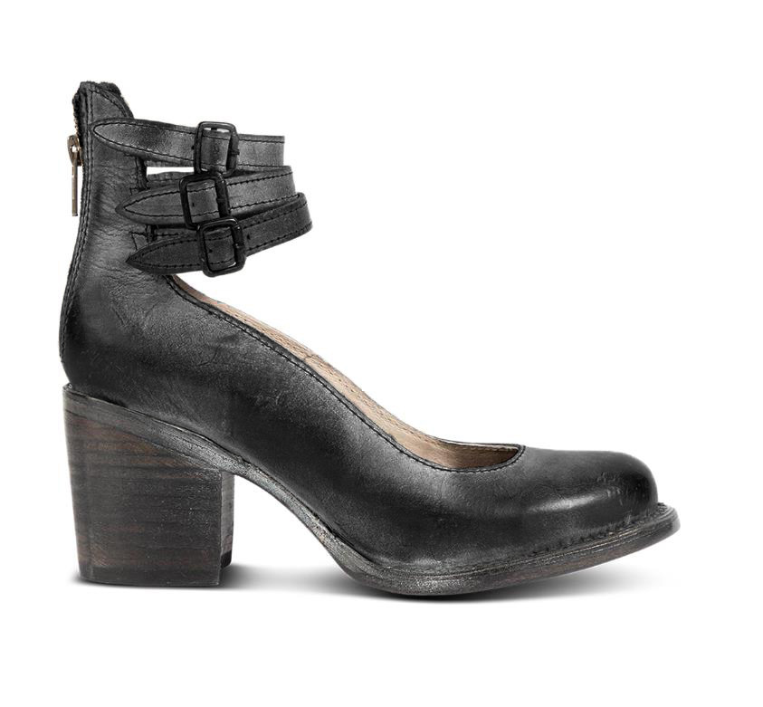 Back zipper thick high heel square heel shallow buckle women's shoes