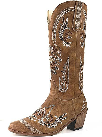 New round toe thick heel knight boots lace-up large size women's shoes