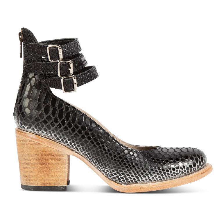 Back zipper thick high heel square heel shallow buckle women's shoes