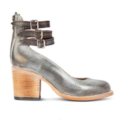 Back zipper thick high heel square heel shallow buckle women's shoes
