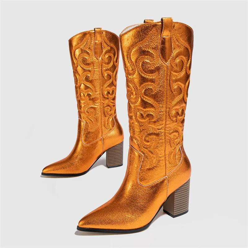 Metallic Embroidered Cowboy Boots