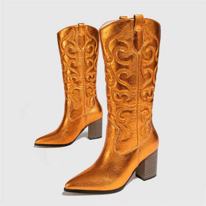 Metallic Embroidered Cowboy Boots