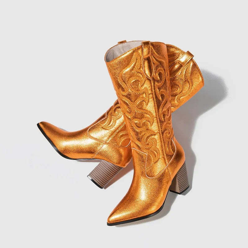 Metallic Embroidered Cowboy Boots