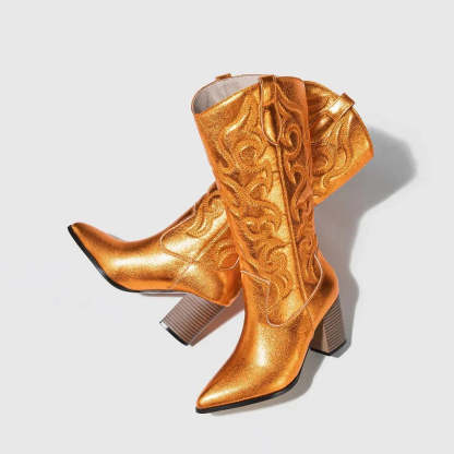 Metallic Embroidered Cowboy Boots