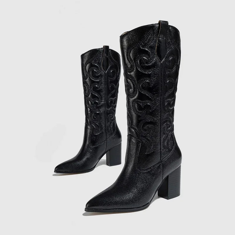 Metallic Embroidered Cowboy Boots