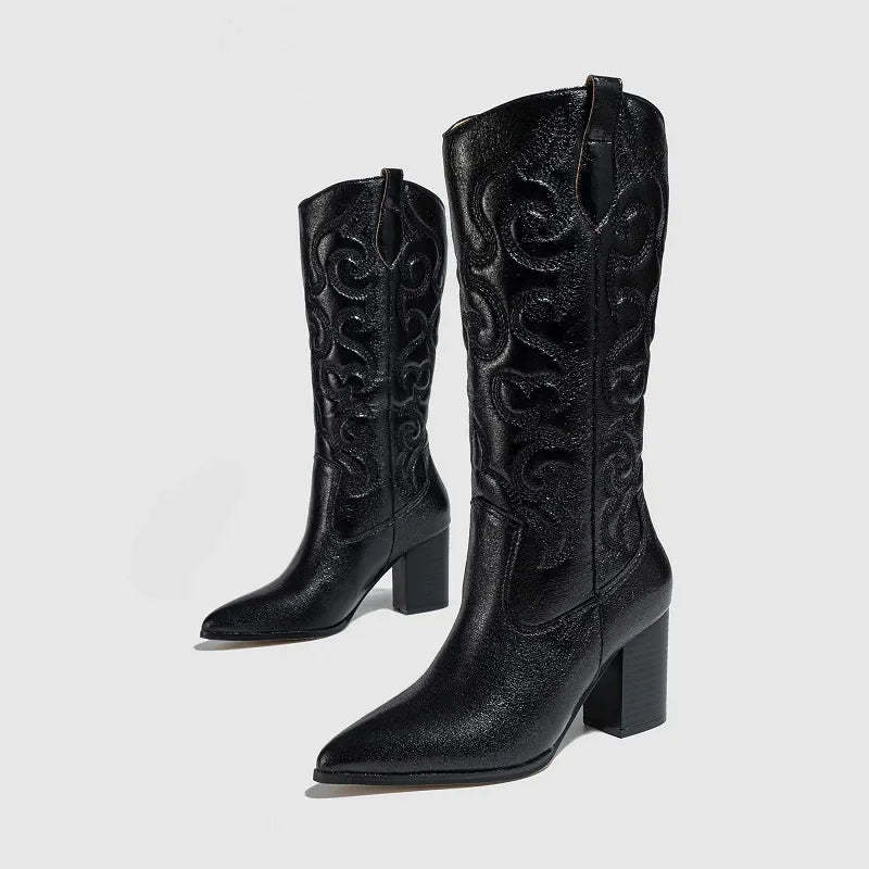 Metallic Embroidered Cowboy Boots