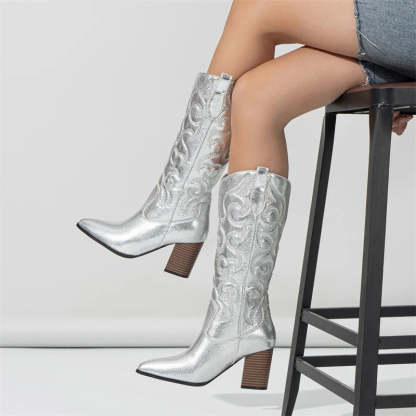 Metallic Embroidered Cowboy Boots