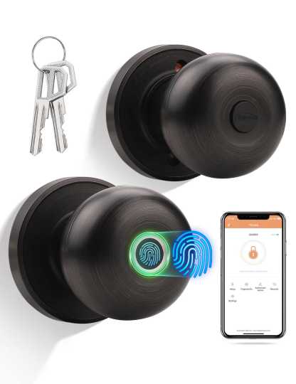 Smart Door knob, Fingerprint Smart Lock Biometric Door knob with App Control, Great for Bedrooms,Cloakroom,Apartments Offices, Hotels, Satin Nickel