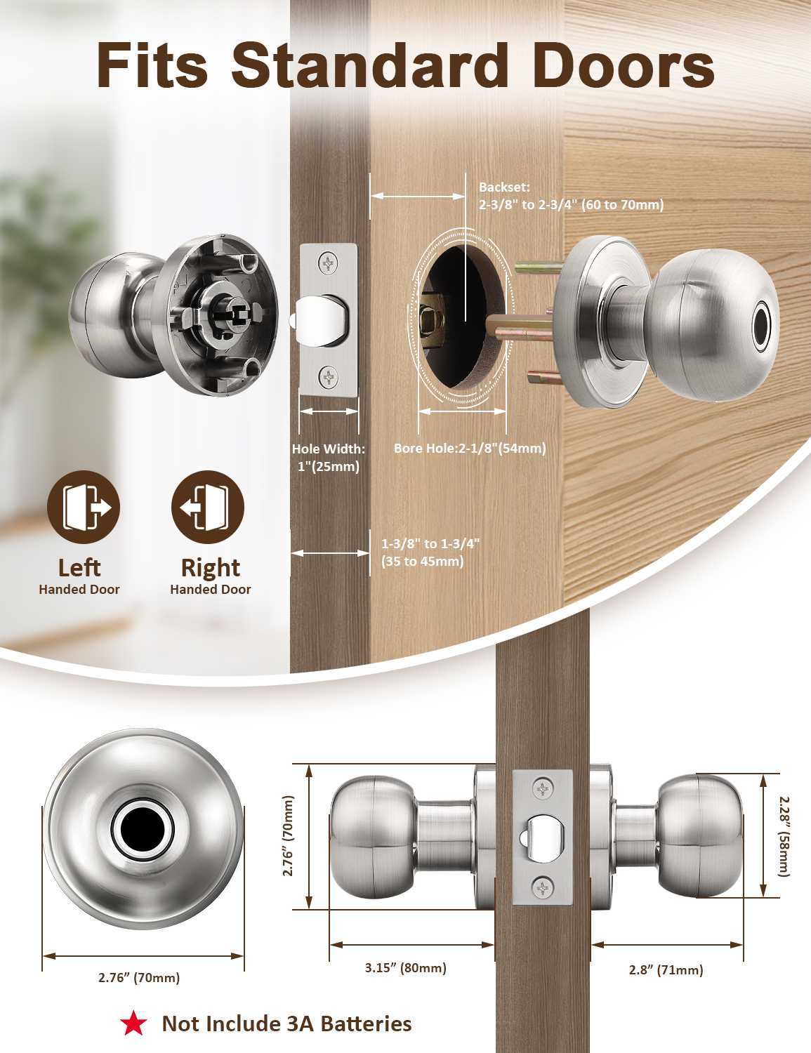 Smart Door knob, Fingerprint Smart Lock Biometric Door knob with App Control, Great for Bedrooms,Cloakroom,Apartments Offices, Hotels, Satin Nickel