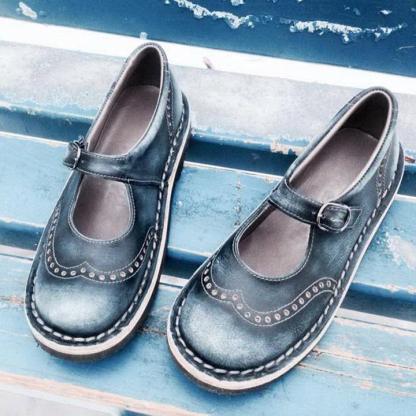 Flat-soled shallow round-toe buckled shoes for women