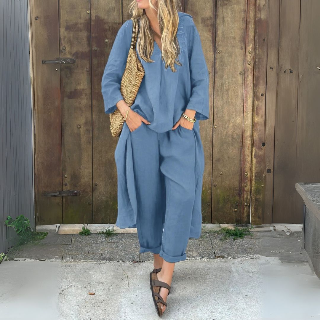 Linen Blend Two-Piece Set Women | Loravelle