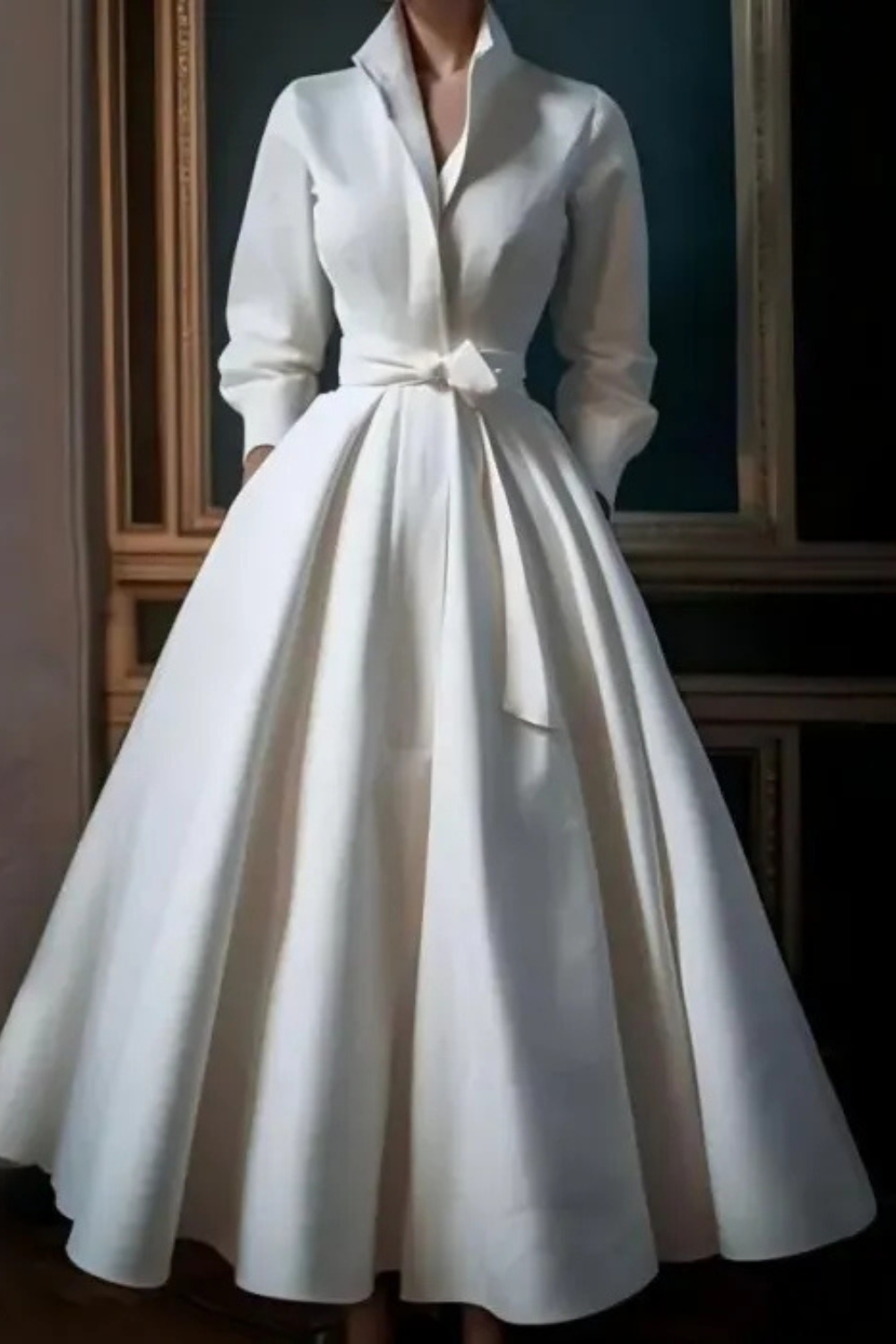 Women's Fashion Retro Stand Collar Elegant V Neck Party Evening Maxi Dresses