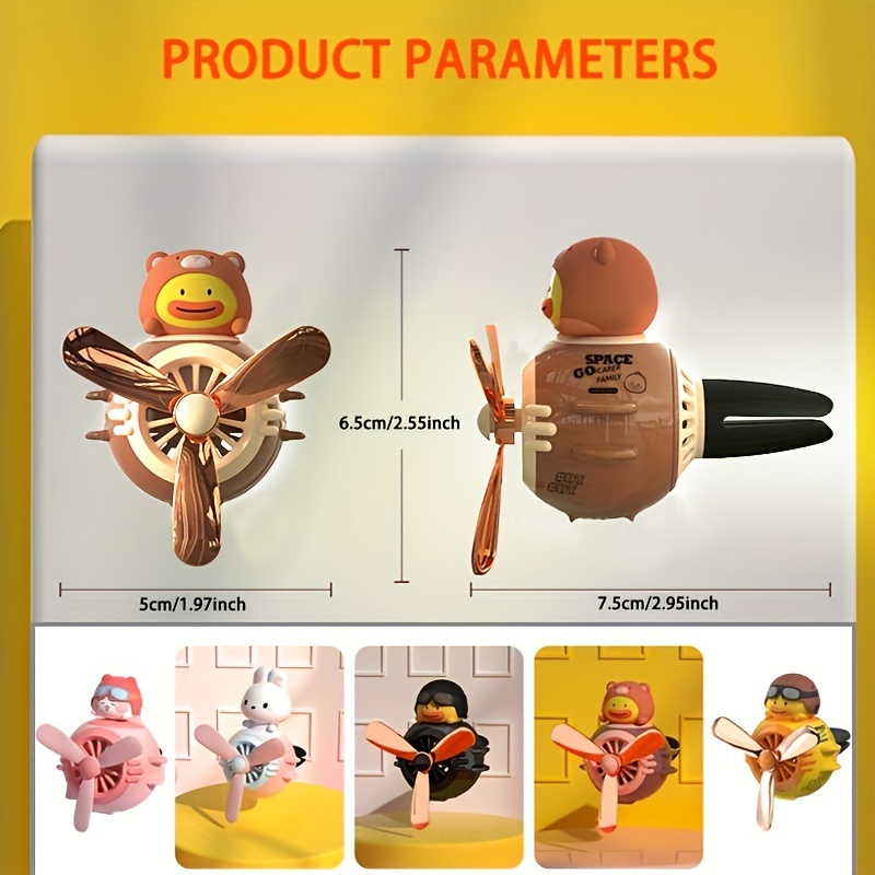 Cute Pilot Duck Car Air Freshener, Car Diffuser Rotating Propeller Cartoon Car Air Vent Fan Creative Car Perfume Decoration For Cars Air Vent